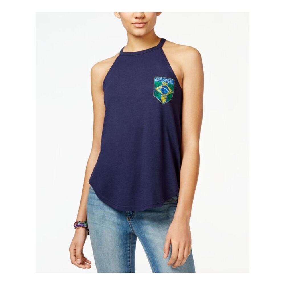 GOLD CRUSH Womens Navy Spaghetti Strap Scoop Neck Top Size: M